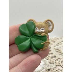 Vintage 1983 Hallmark Mouse with Three Leaf Clover Pin St Patrick's Day
